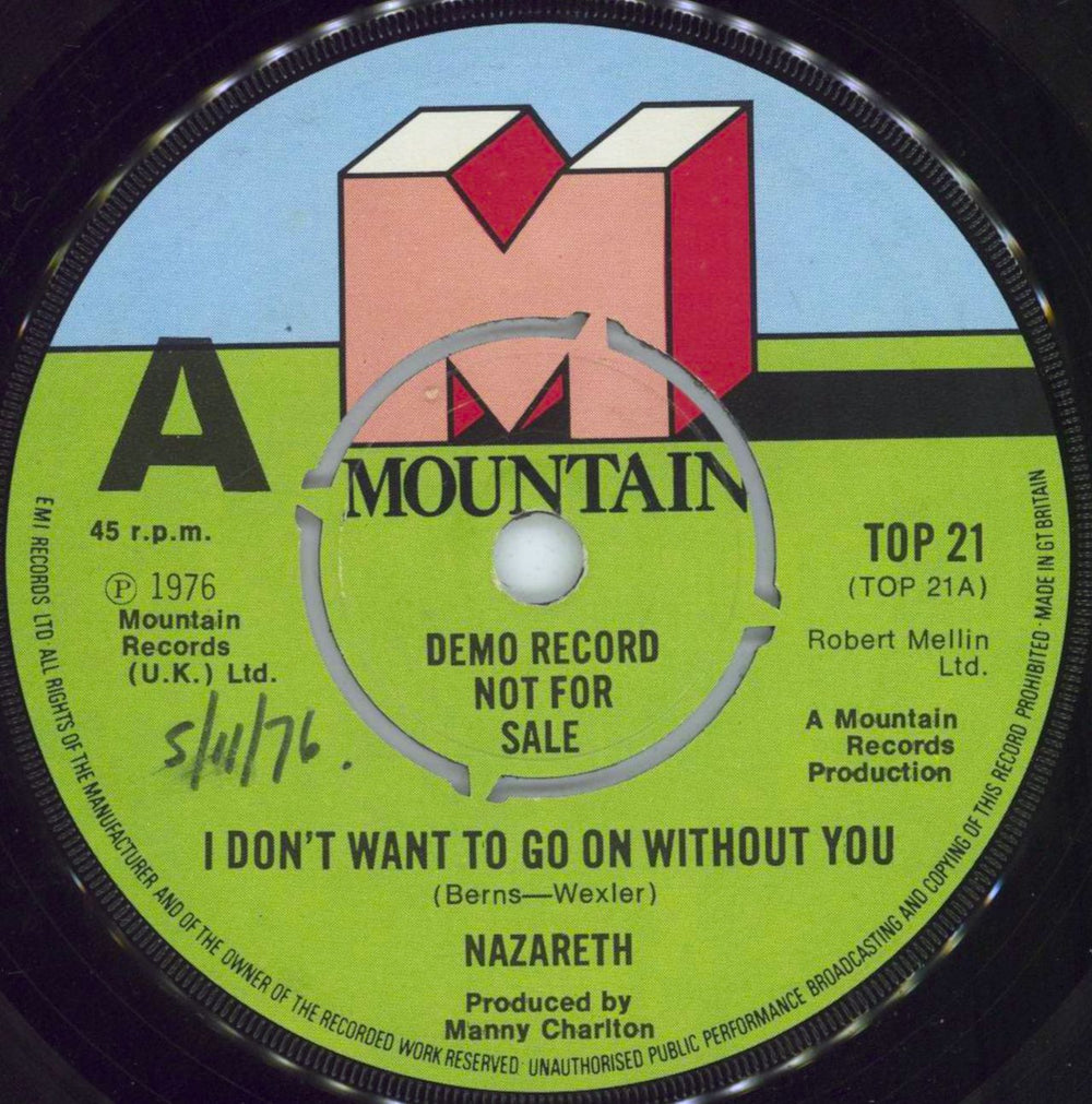 Nazareth I Don't Want To Go On Without You UK Promo 7" vinyl single (7 inch record / 45) TOP21