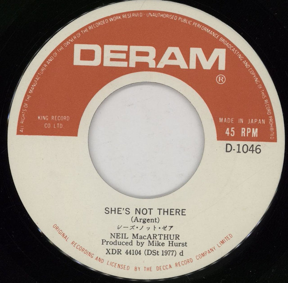 Neil MacArthur She's Not There Japanese 7" vinyl single (7 inch record / 45) MQA07SH755368