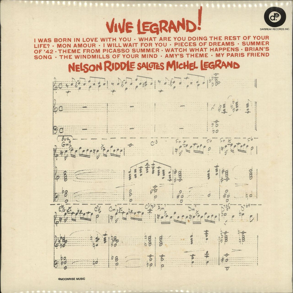 Nelson Riddle Vive Legrand! UK vinyl LP album (LP record) DAL2004