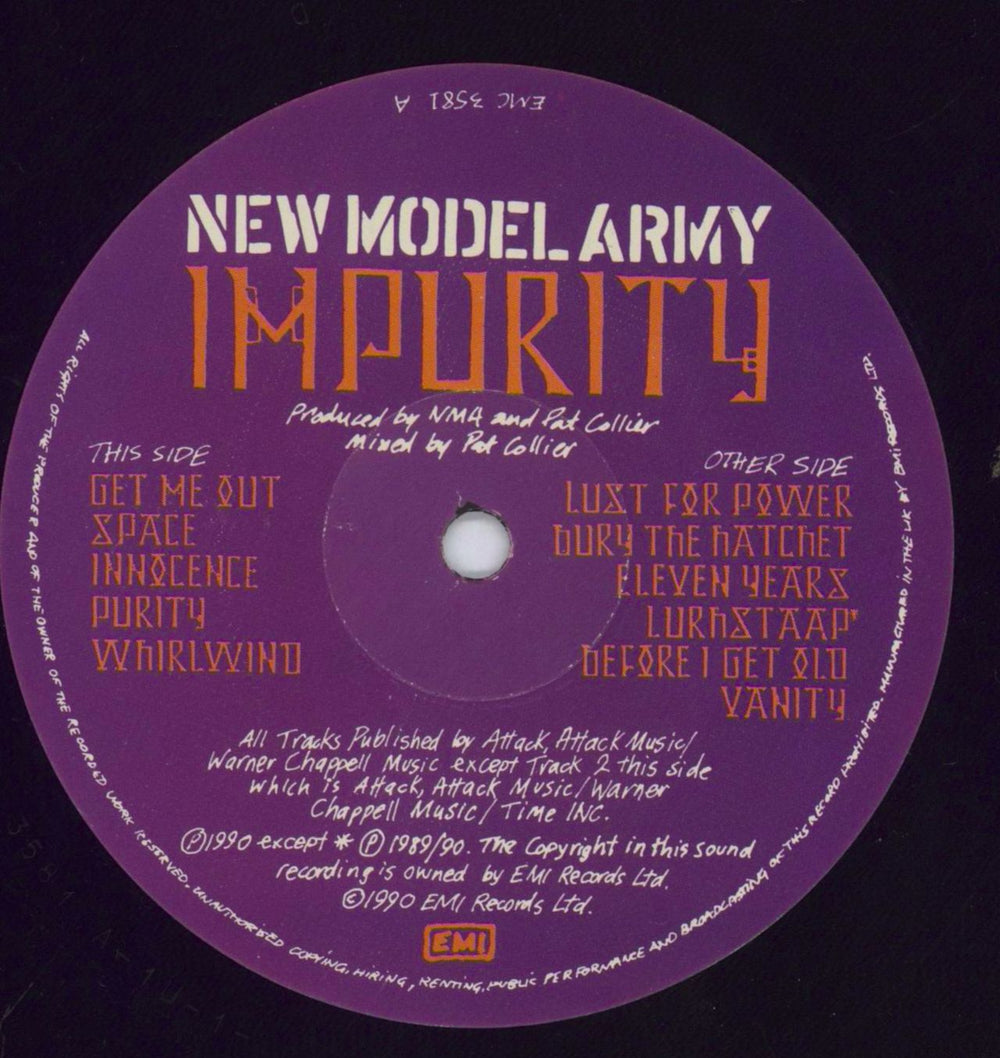 New Model Army Impurity + Insert UK vinyl LP album (LP record) NMALPIM284122