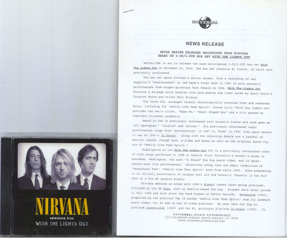 Nirvana (US) Selections From 'With The Lights Out' US Promo CD-R acetate CDR