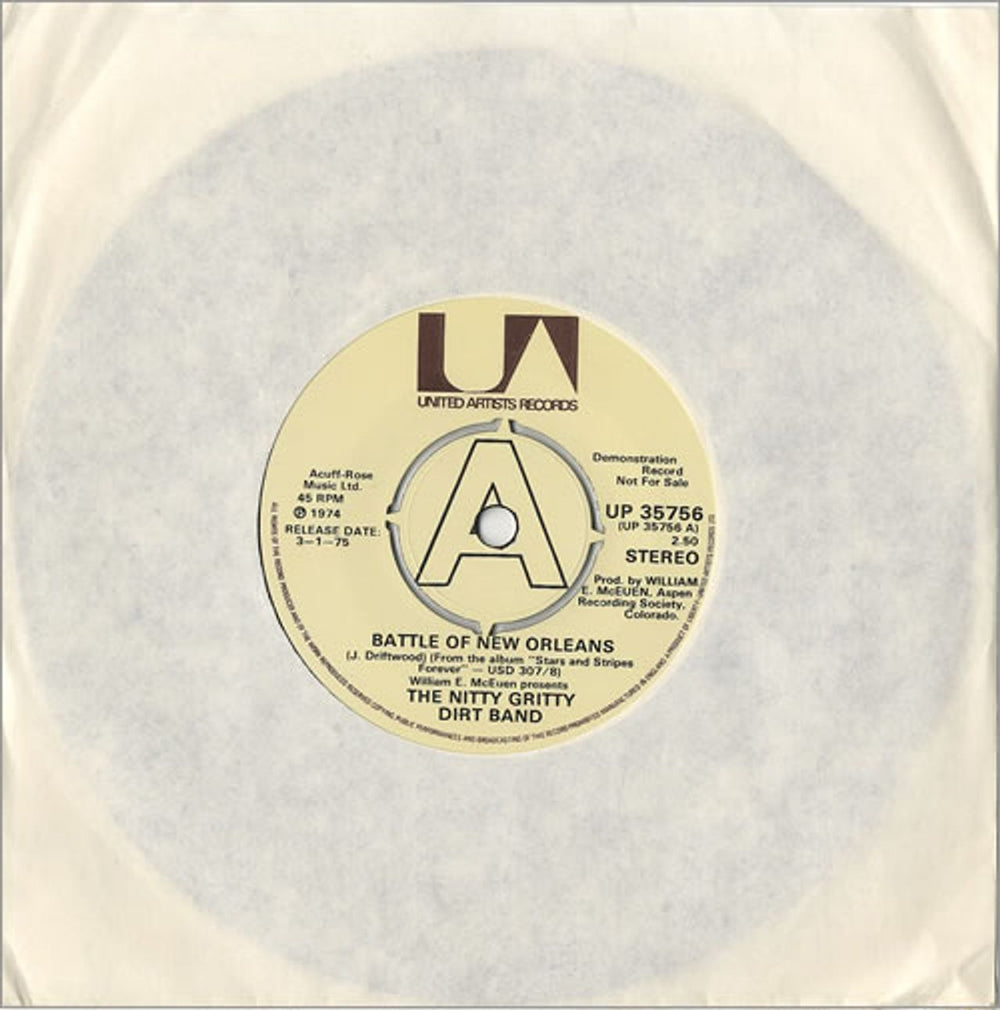 Nitty Gritty Dirt Band Battle Of New Orleans - A Label UK Promo 7" vinyl single (7 inch record / 45) UP35756