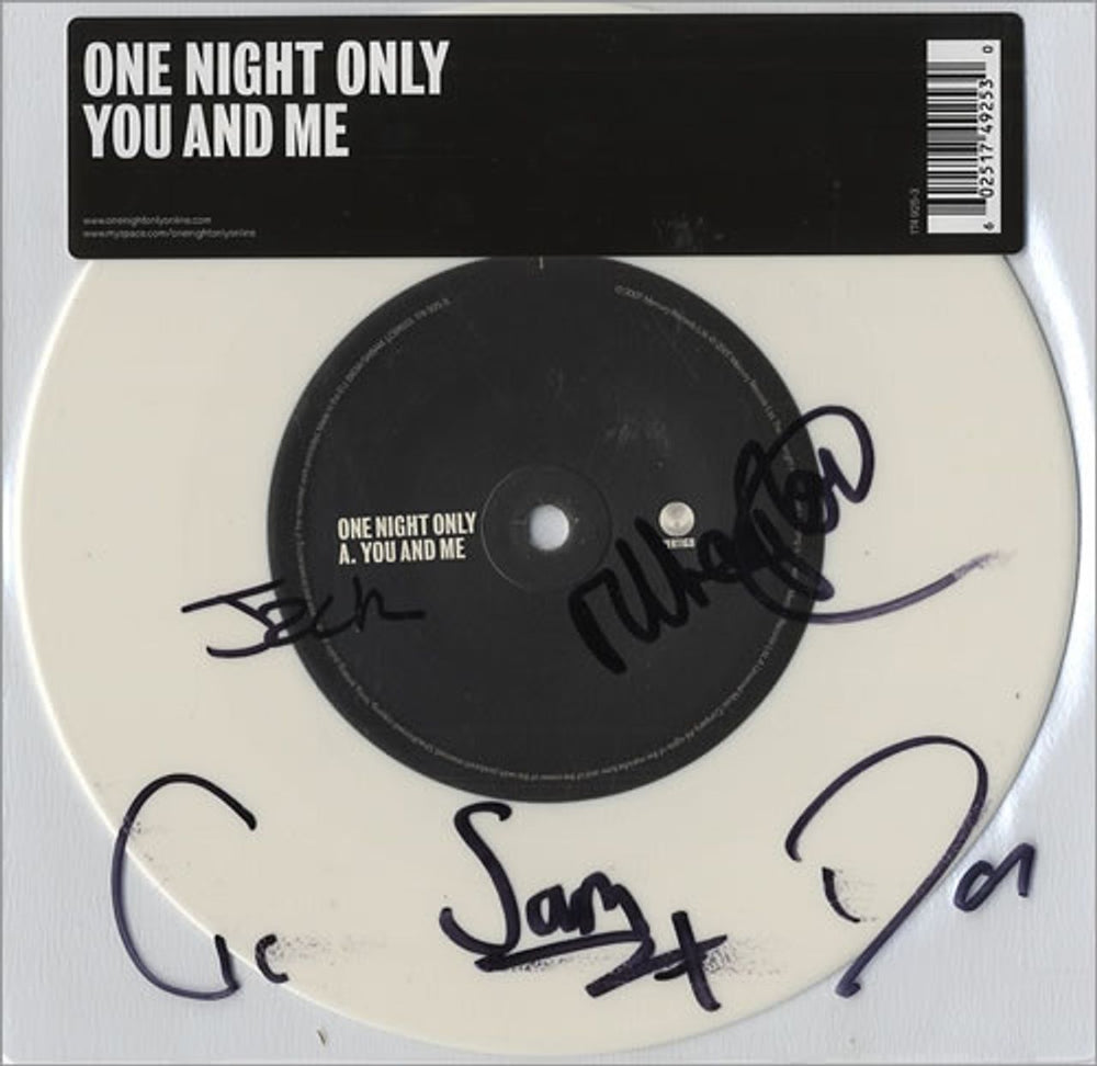 One Night Only You And Me - Fully Autographed! UK 7" vinyl single (7 inch record / 45) 1749253