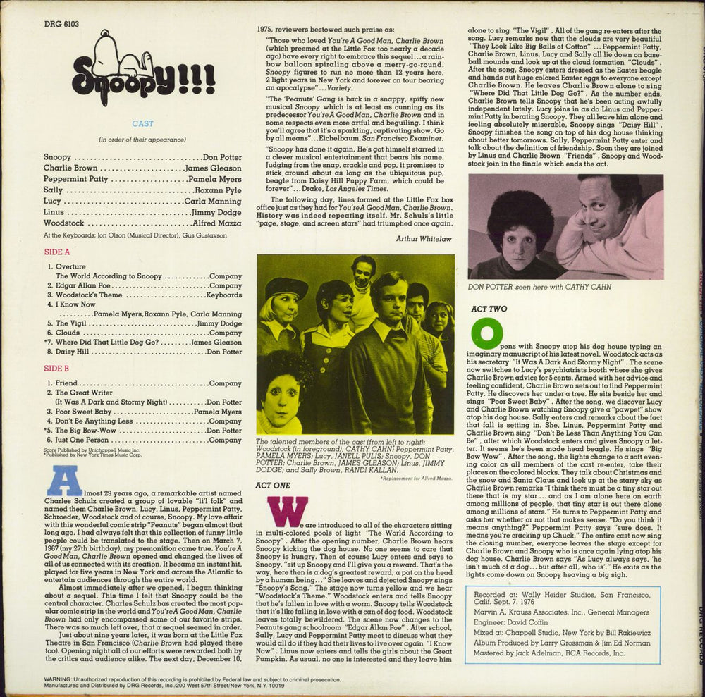 Original Cast Recording Snoopy!!! US vinyl LP album (LP record)