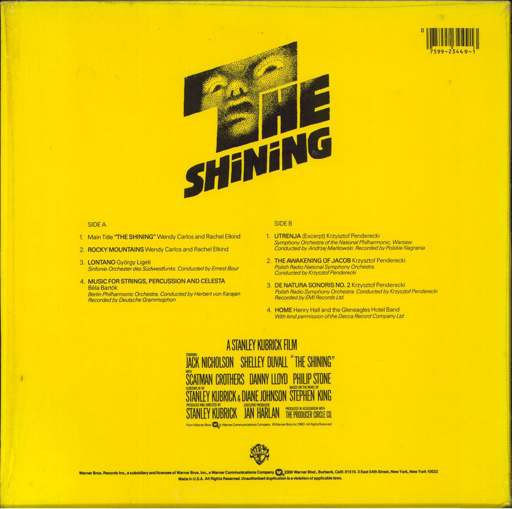 Original Soundtrack The Shining US vinyl LP album (LP record) 075992344913