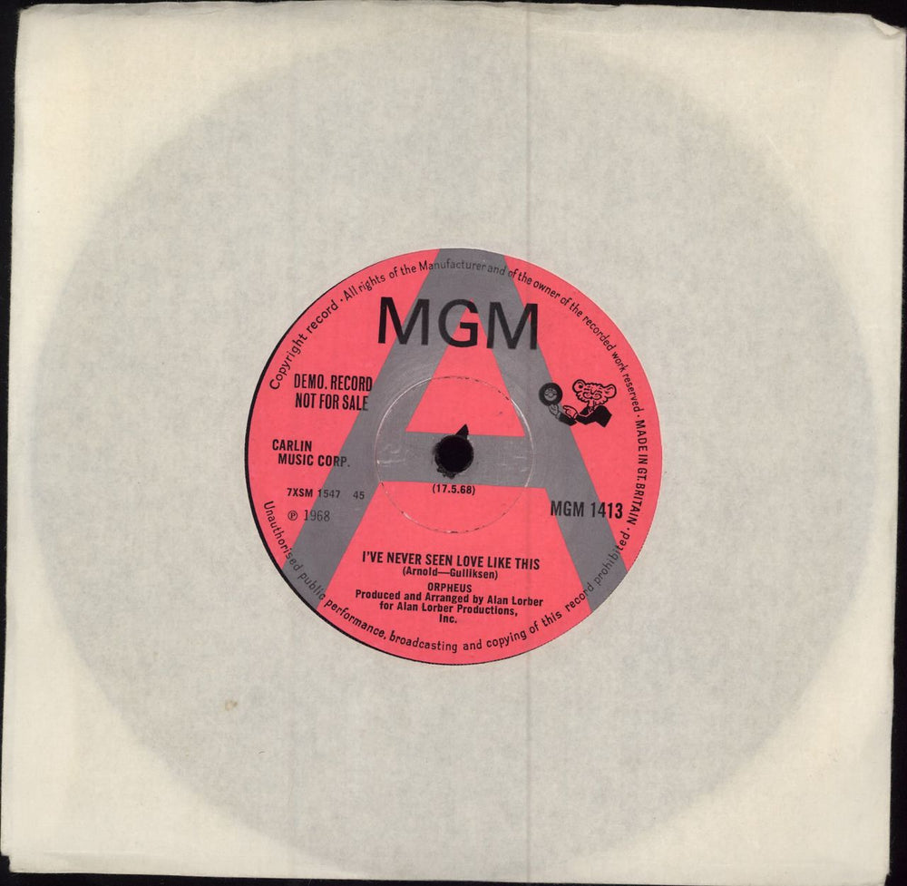 Orpheus I've Never Seen Love Like This - A Label UK Promo 7" vinyl single (7 inch record / 45) MGM1413