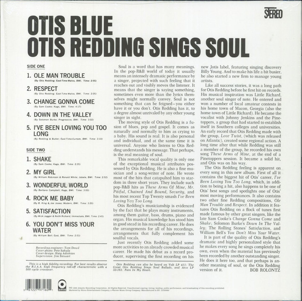 Otis Redding Otis Blue/Otis Redding Sings Soul - 180gm Blue Vinyl + Shrink UK vinyl LP album (LP record) 081227971601