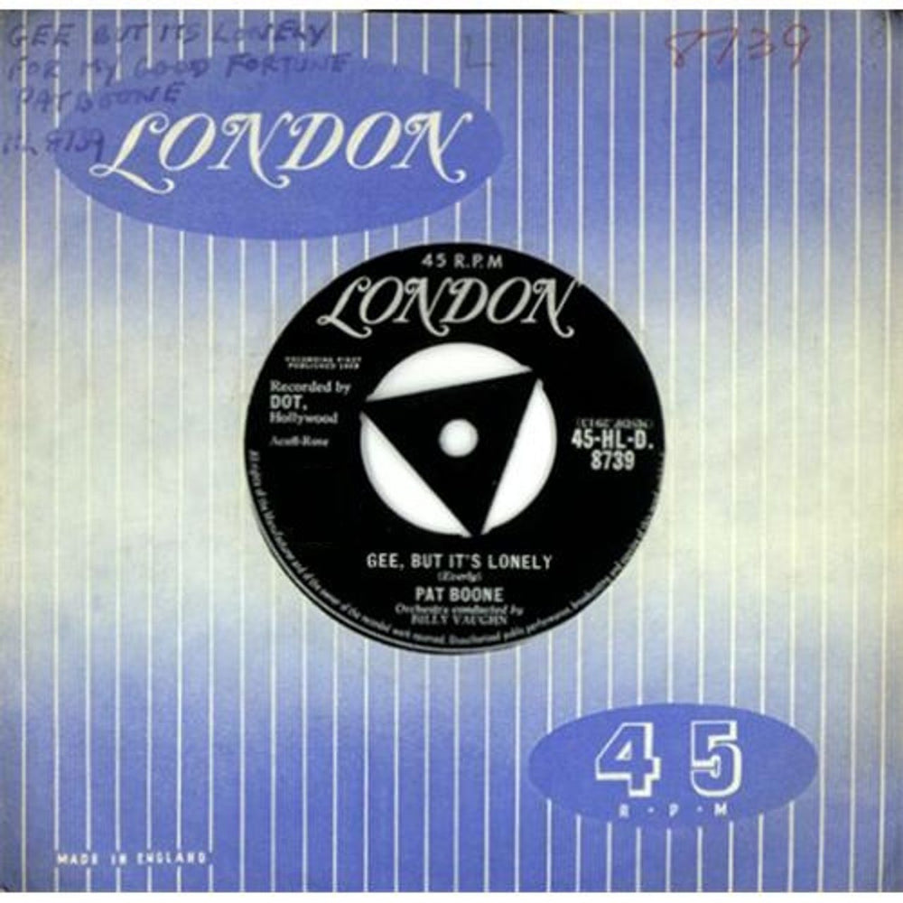 Pat Boone Gee, But It's Lonely UK 7" vinyl single (7 inch record / 45) 45-HL-D.8739