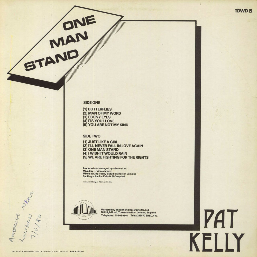 Pat Kelly One Man Stand UK vinyl LP album (LP record) P77LPON821206