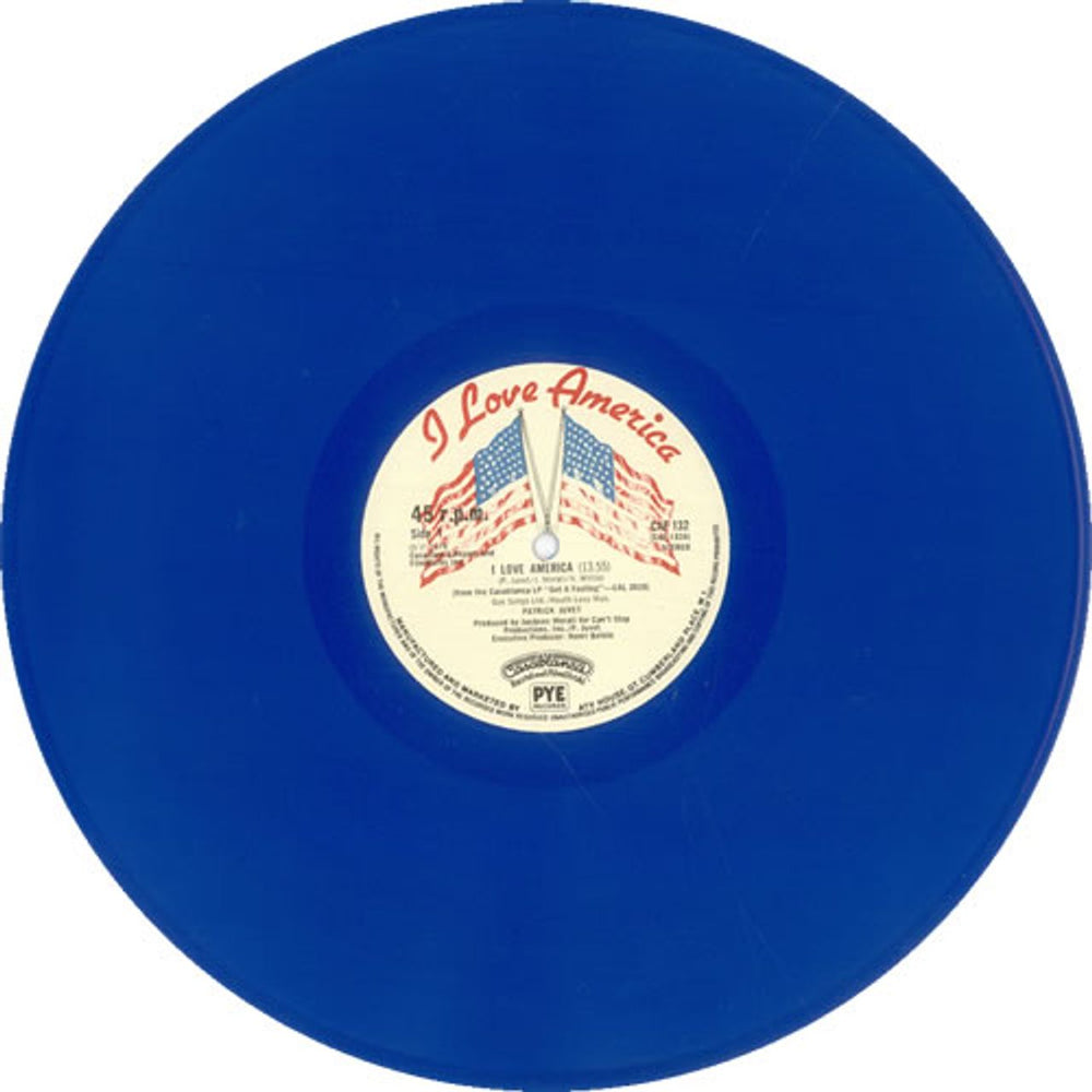 Patrick Juvet I Love America - Blue Vinyl - EX UK 12" vinyl single (12 inch record / Maxi-single) JUV12IL523302