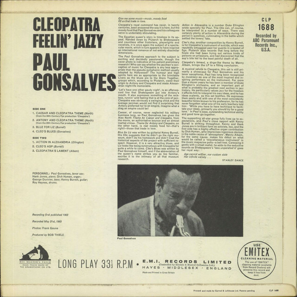 Paul Gonsalves Cleopatra Feelin' Jazzy UK vinyl LP album (LP record)