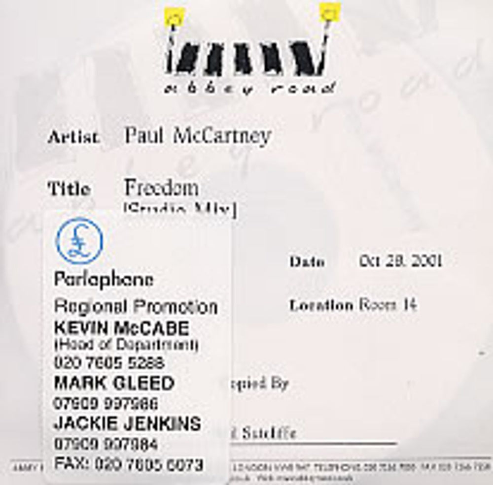 Paul McCartney and Wings Freedom - Studio Mix UK Promo CD-R acetate CD-R ACETATE