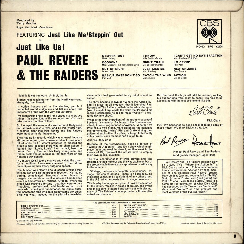 Paul Revere & The Raiders Just Like Us UK vinyl LP album (LP record)