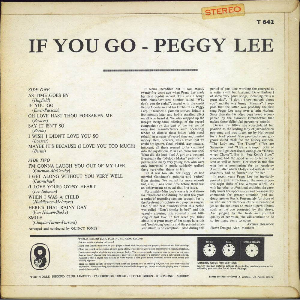 Peggy Lee If You Go UK vinyl LP album (LP record)