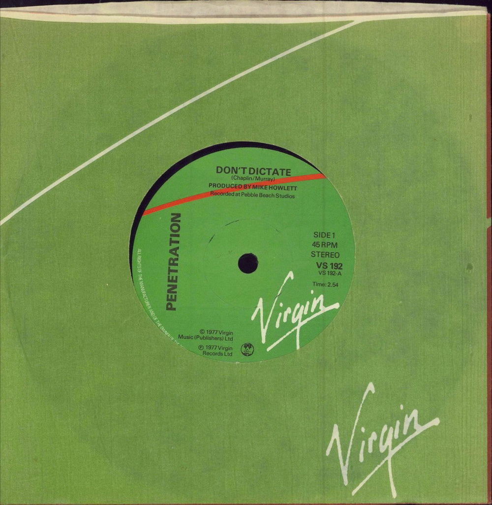 Penetration Don't Dictate UK 7" vinyl single (7 inch record / 45) VS192