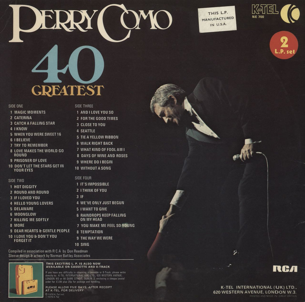 Perry Como 40 Greatest - US pressing US 2-LP vinyl record set (Double LP Album)