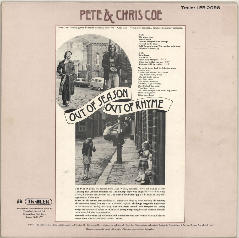 Pete & Chris Coe Out Of Season Out Of Rhyme UK vinyl LP album (LP record)