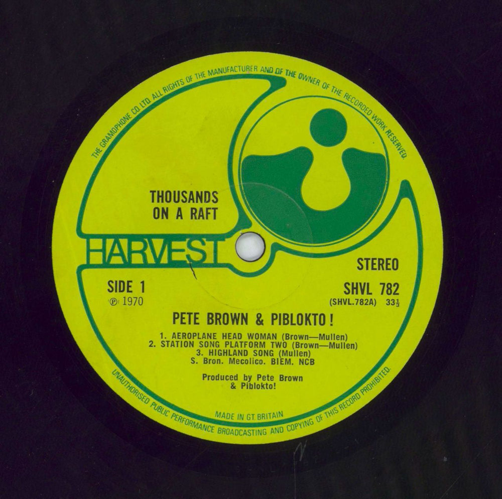 Pete Brown (Piblokto) Thousands On A Raft - VG/WOS UK vinyl LP album (LP record)