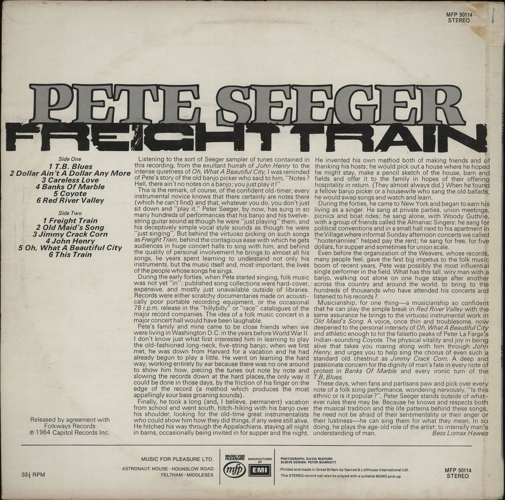 Pete Seeger Freight Train UK vinyl LP album (LP record)