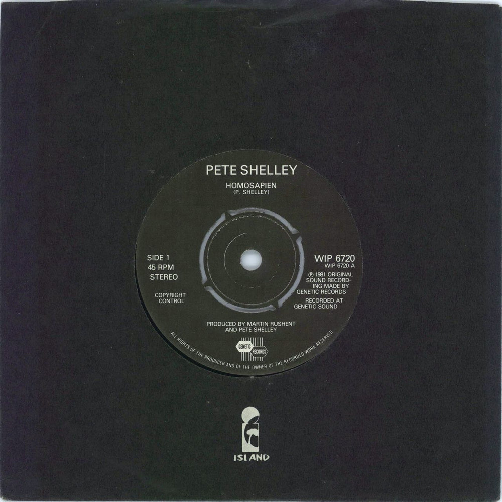 Pete Shelley Homosapien - 2nd Issue UK 7" vinyl single (7 inch record / 45) WIP6720