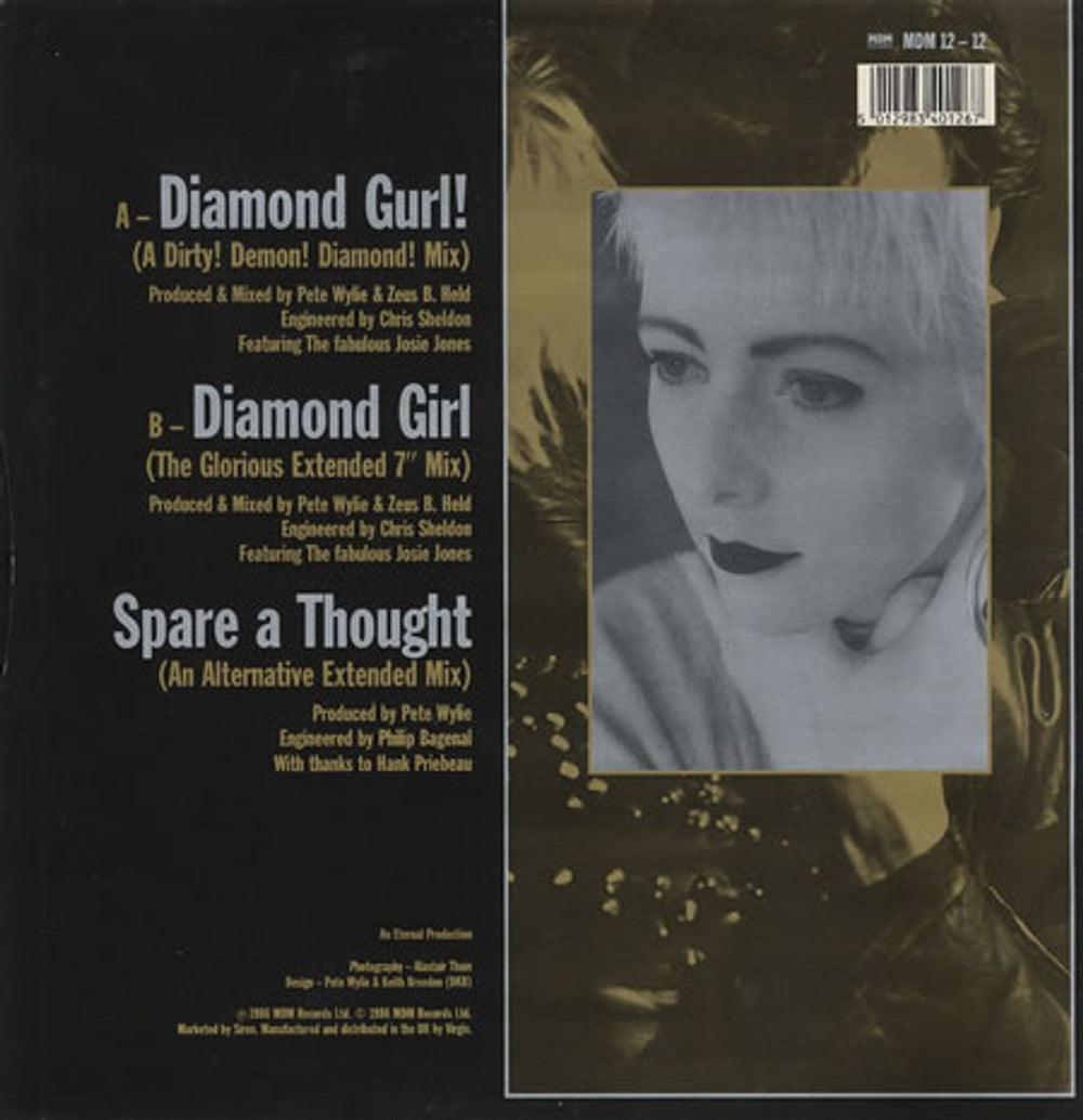 Pete Wylie Diamond Girl - Gold Title Sleeve UK 12" vinyl single (12 inch record / Maxi-single) PWY12DI173874