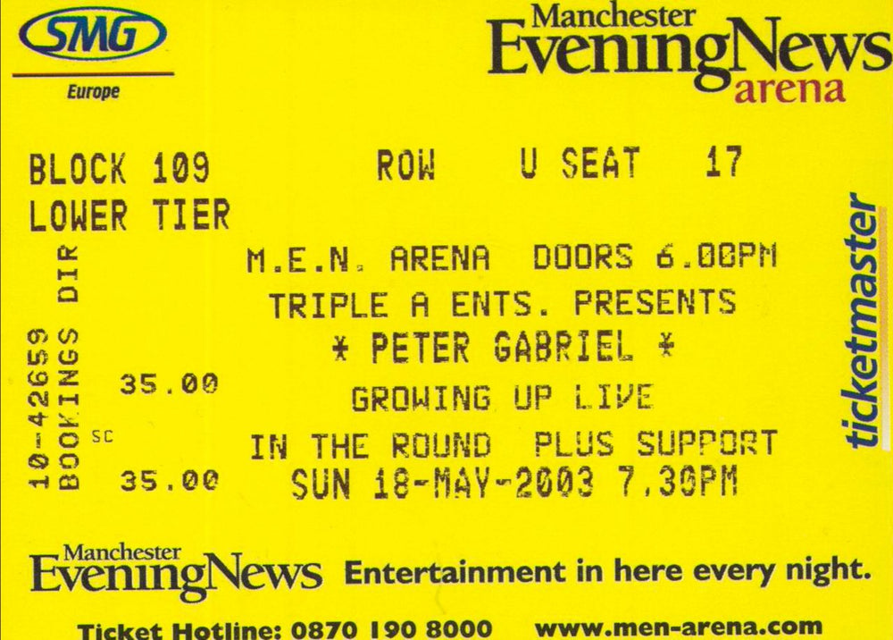 Peter Gabriel Growing Up 2003 + Tickets UK tour programme GABTRGR649327