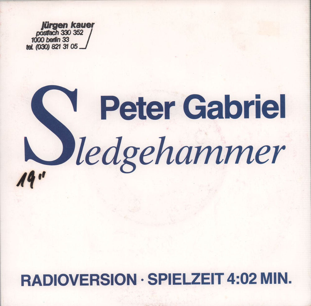 Peter Gabriel Sledgehammer German Promo 7" vinyl single (7 inch record / 45) 108245