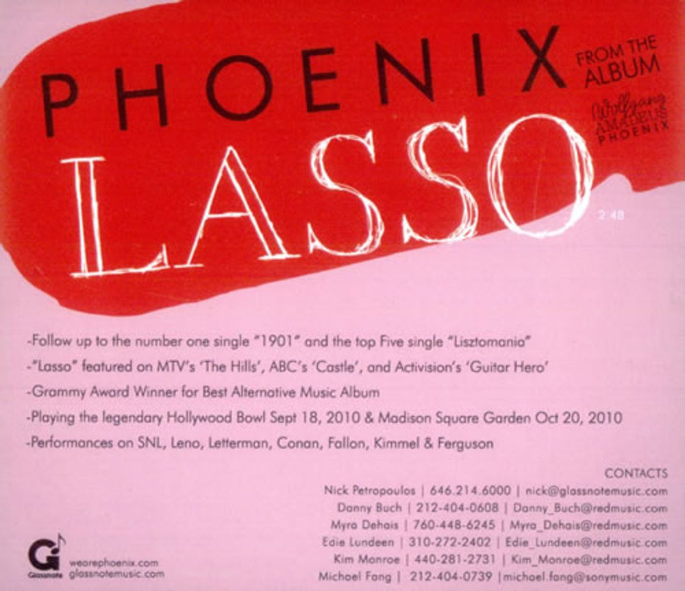 Phoenix (Fr) Lasso US Promo CD-R acetate CDR ACETATE
