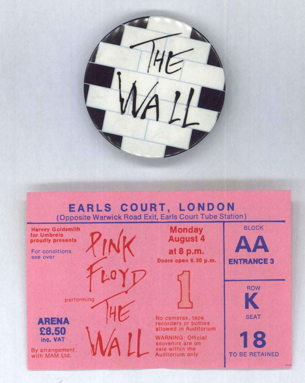 Pink Floyd The Wall Performed Live - Wall Cover + Ticket Stub & Badge UK tour programme PINTRTH816397