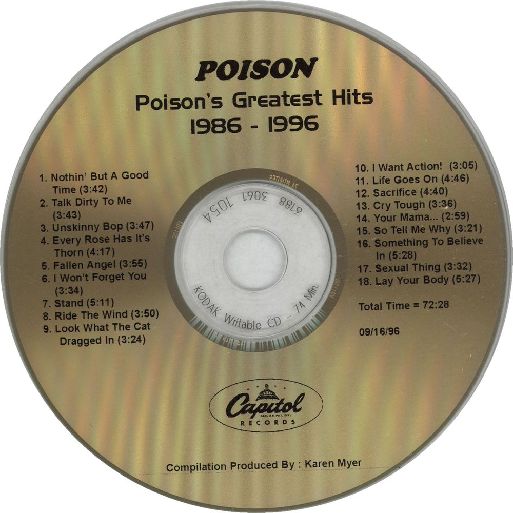 Poison Poison's Greatest Hits 1986-1996 US Promo CD-R acetate CD ACETATE