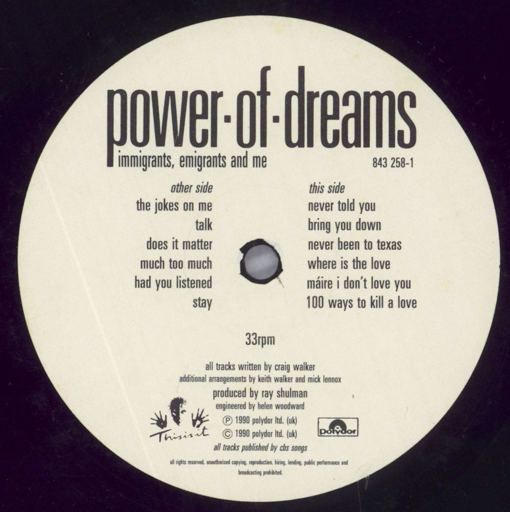 Power Of Dreams Immigrants, Emigrants And Me - Shrink UK vinyl LP album (LP record) PODLPIM823789