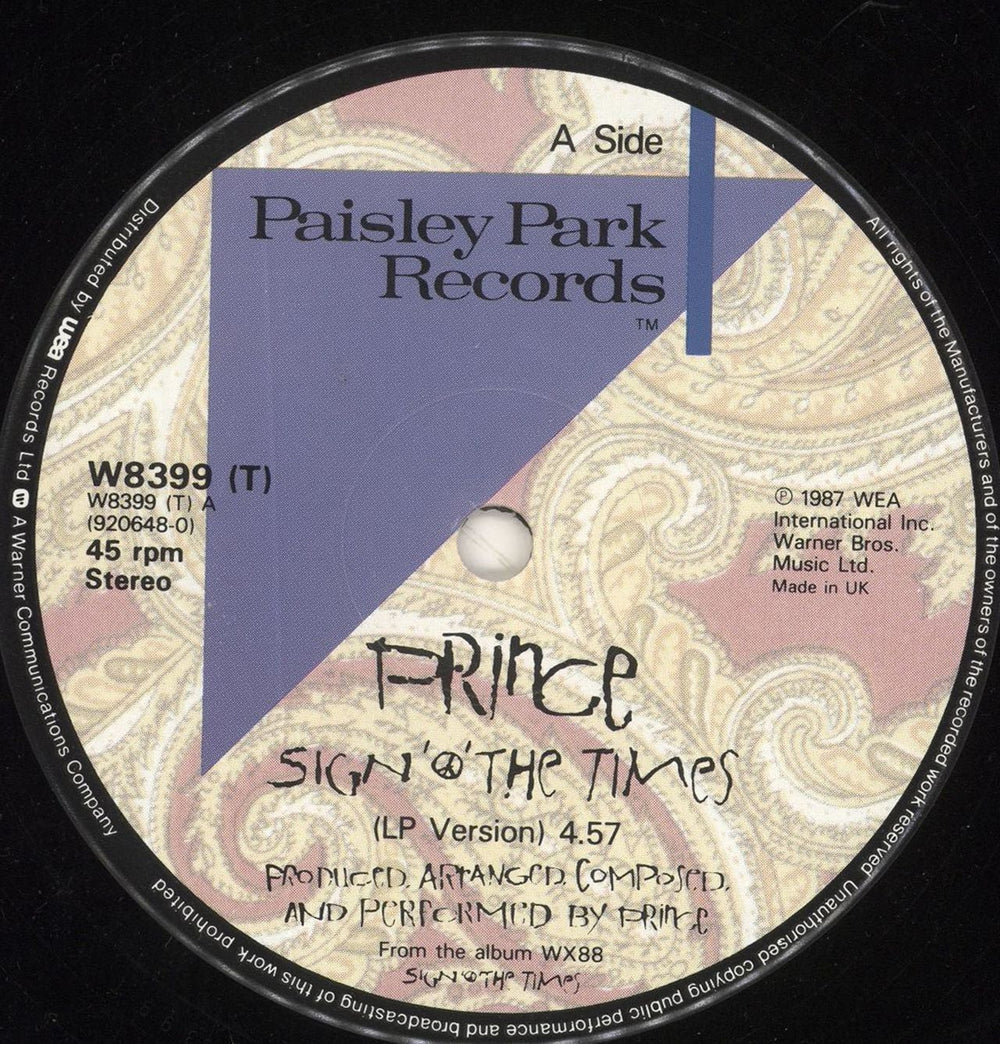 Prince Sign O The Times - Paisley Label UK 12" vinyl single (12 inch record / Maxi-single) PRI12SI03276