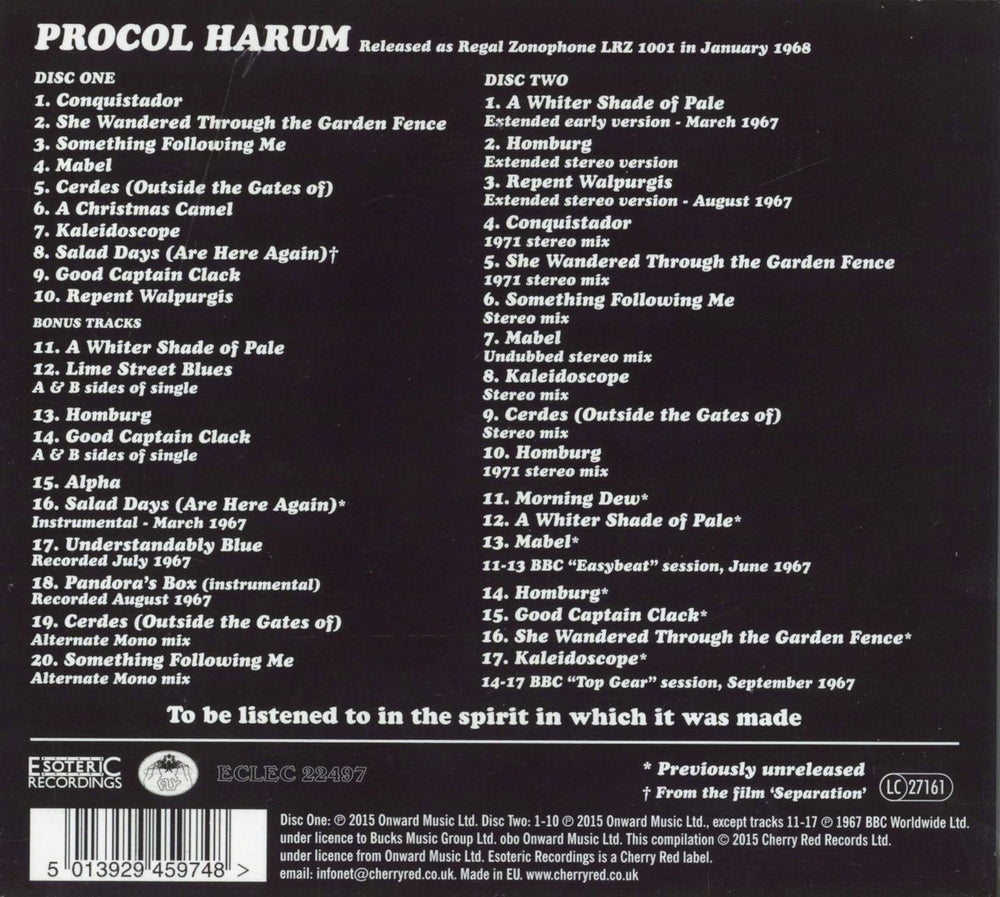 Procol Harum Procol Harum UK 2 CD album set (Double CD) 5013929459748