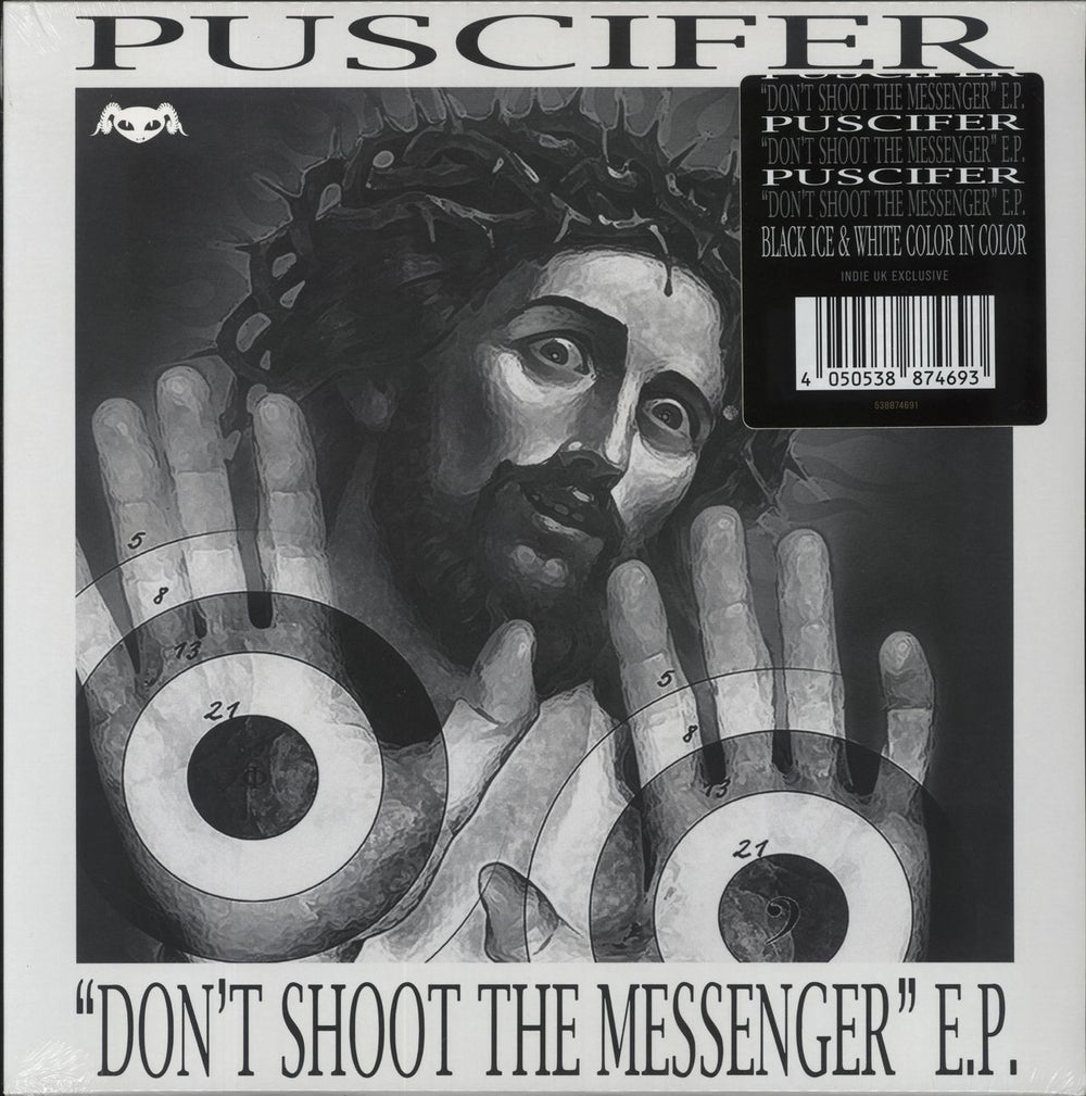 Puscifer Don't Shoot The Messenger EP - Black Ice & White Vinyl - Sealed US Promo 12" vinyl single (12 inch record / Maxi-single) 538874691