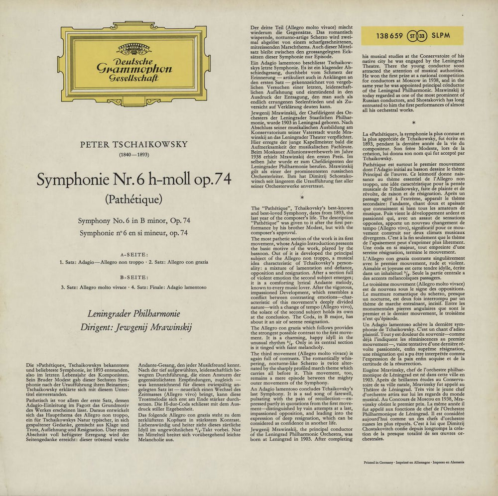 Pyotr Ilyich Tchaikovsky Symphonie Nr.6 »Pathétique« German vinyl LP album (LP record)