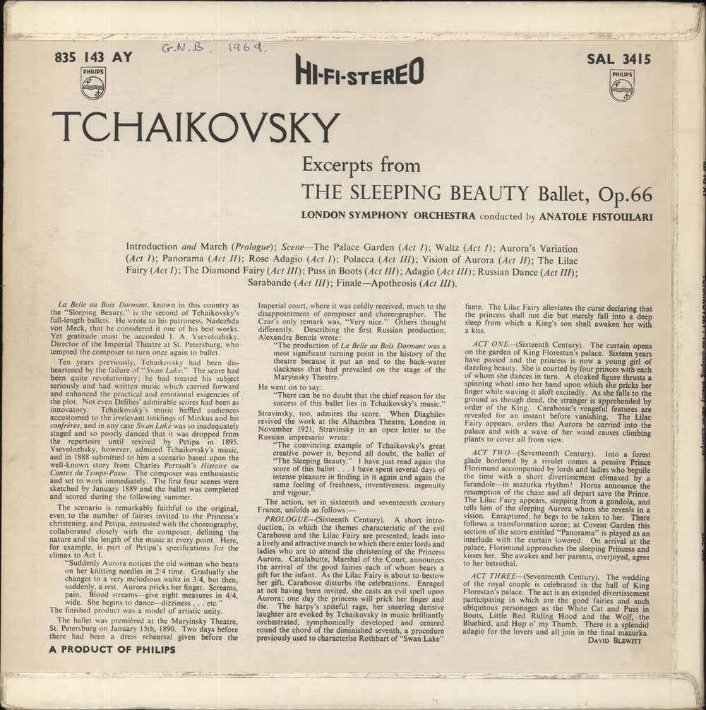 Pyotr Ilyich Tchaikovsky The Sleeping Beauty, Op. 66 UK vinyl LP album (LP record)