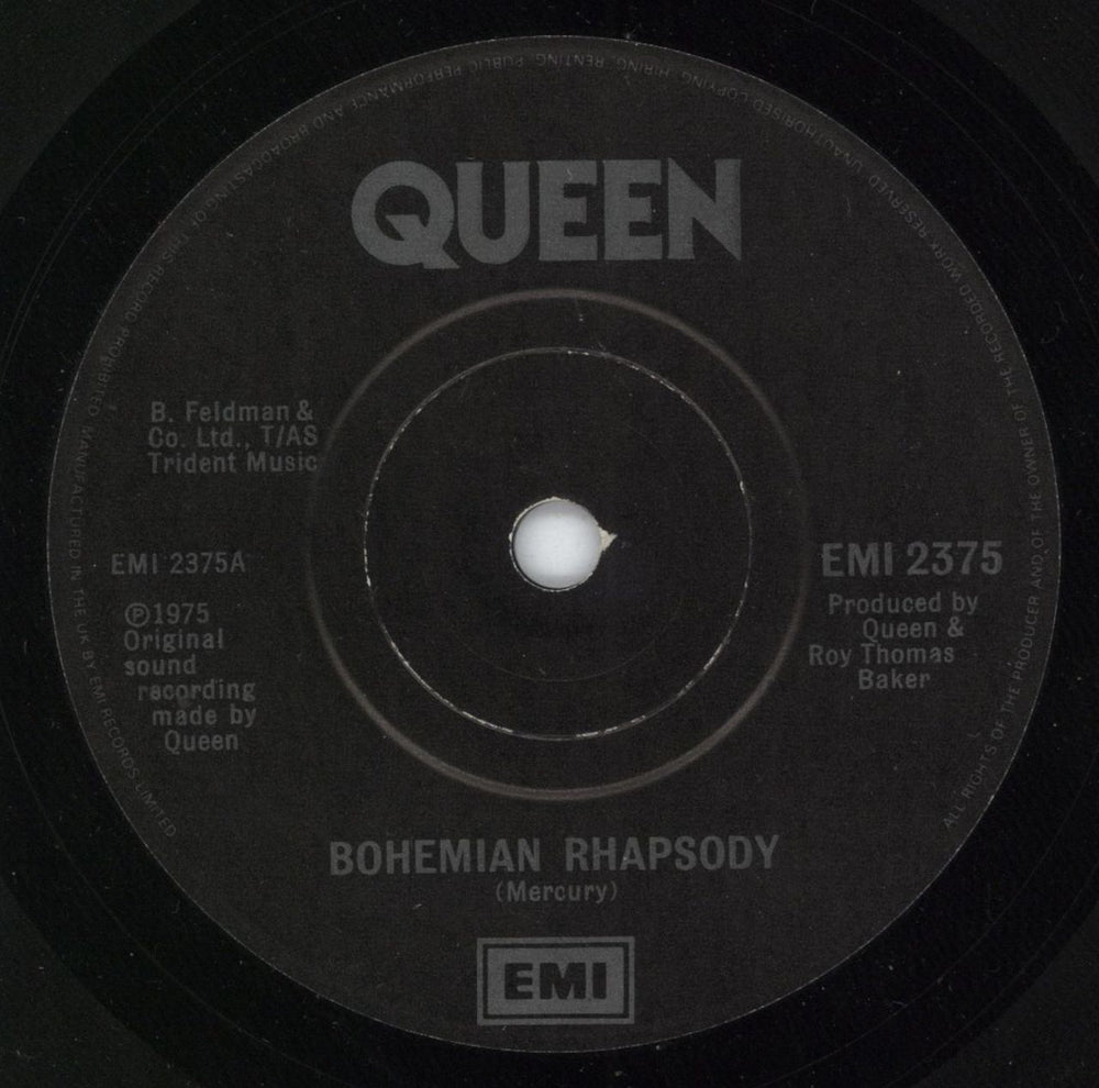 Queen Bohemian Rhapsody - Black & Grey UK 7" vinyl single (7 inch record / 45) EMI2375