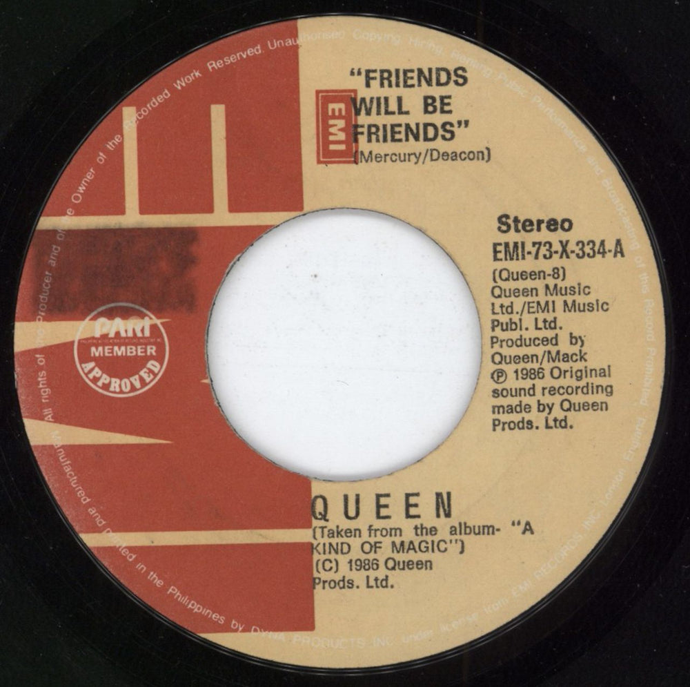 Queen Friends Will Be Friends Philippino 7" vinyl single (7 inch record / 45) EMI-73X334