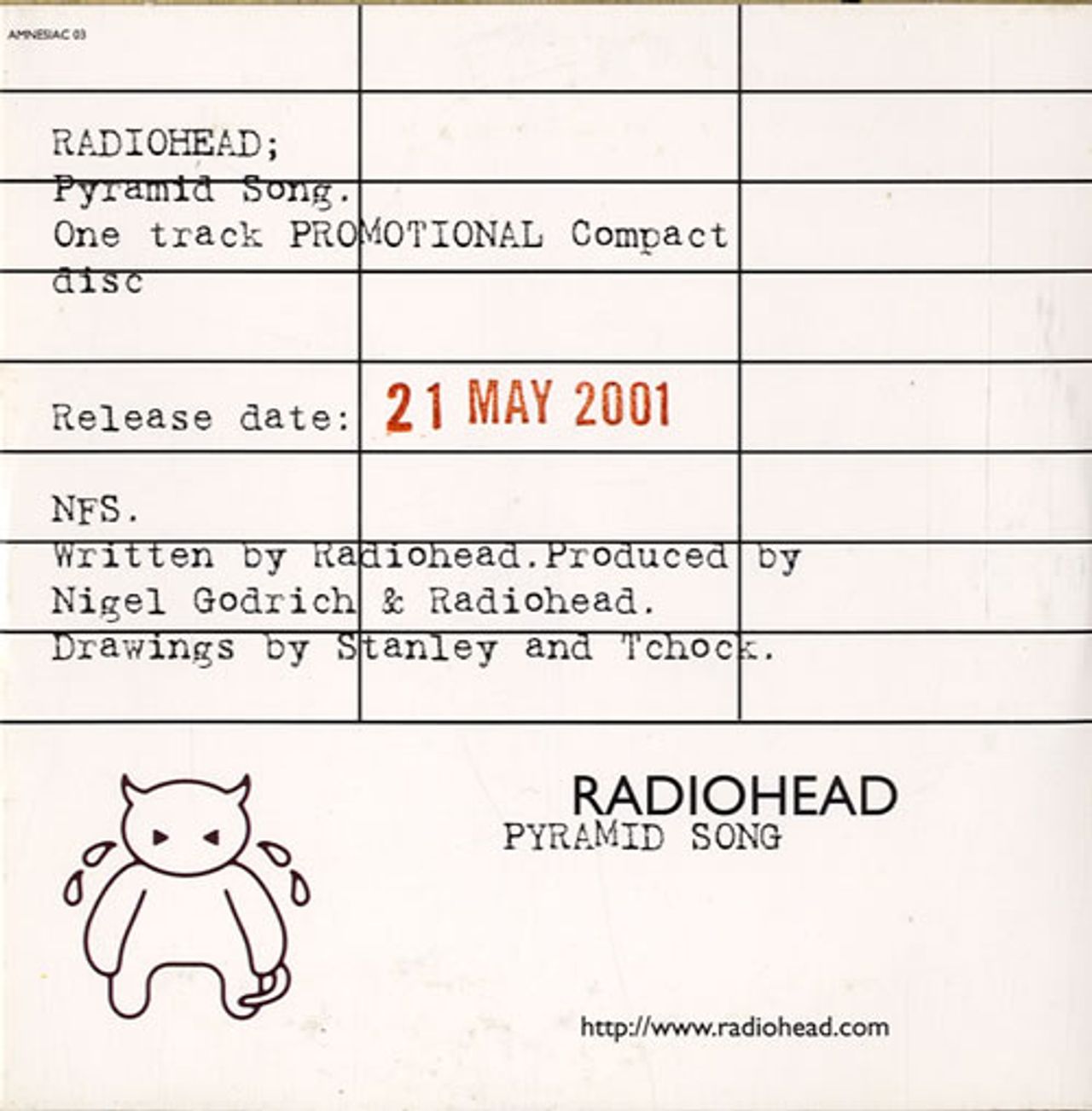 Radiohead Amnesiac - Alternate Cover Artwork UK Promo CD album —  RareVinyl.com