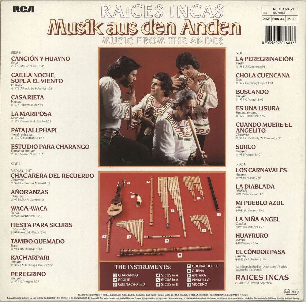 Raices Incas Musik Aus Den Anden (Music From The Andes) German 2-LP vinyl record set (Double LP Album) 035627016813