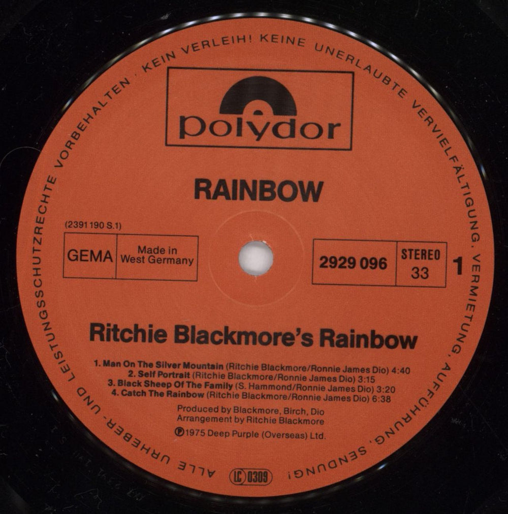 Rainbow Ritchie Blackmore's Rainbow German vinyl LP album (LP record) RBOLPRI829235