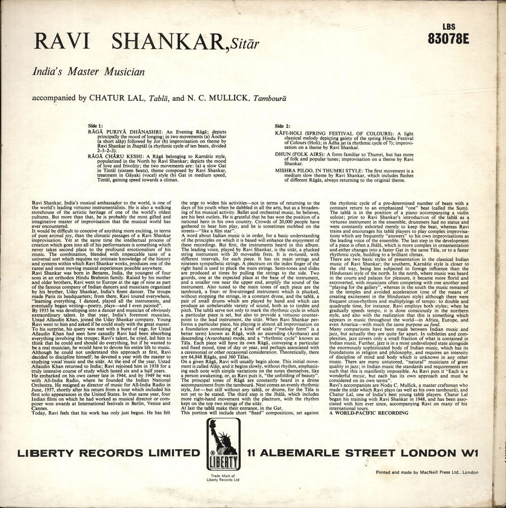 Ravi Shankar India's Master Musician UK vinyl LP album (LP record)