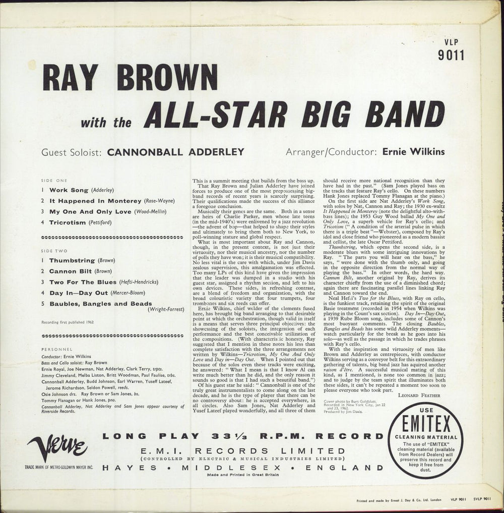 Ray Brown Ray Brown With The All-Star Big Band UK vinyl LP album (LP record)