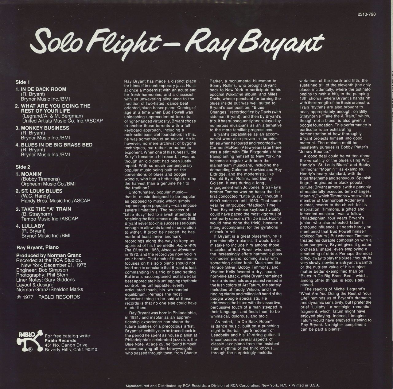 Ray Bryant Solo Flight US Vinyl LP — RareVinyl.com