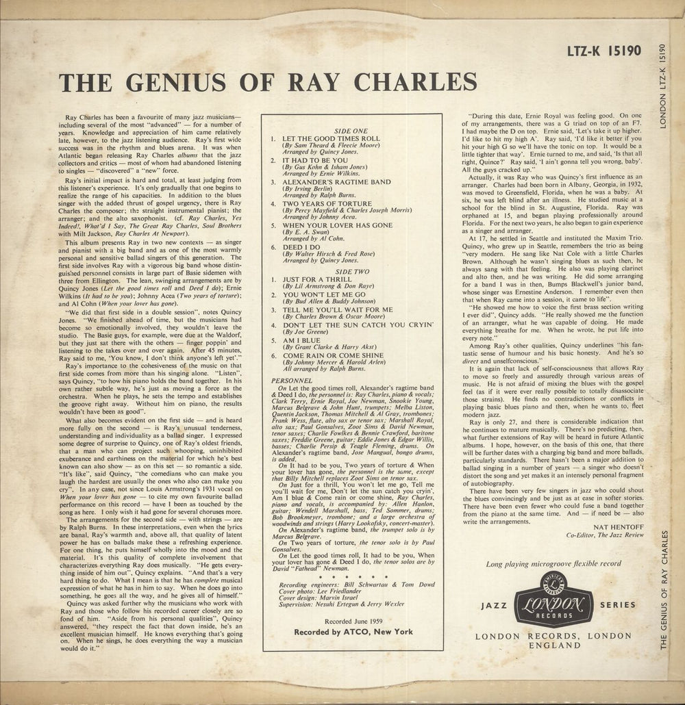 Ray Charles The Genius Of Ray Charles - 1st UK vinyl LP album (LP record)