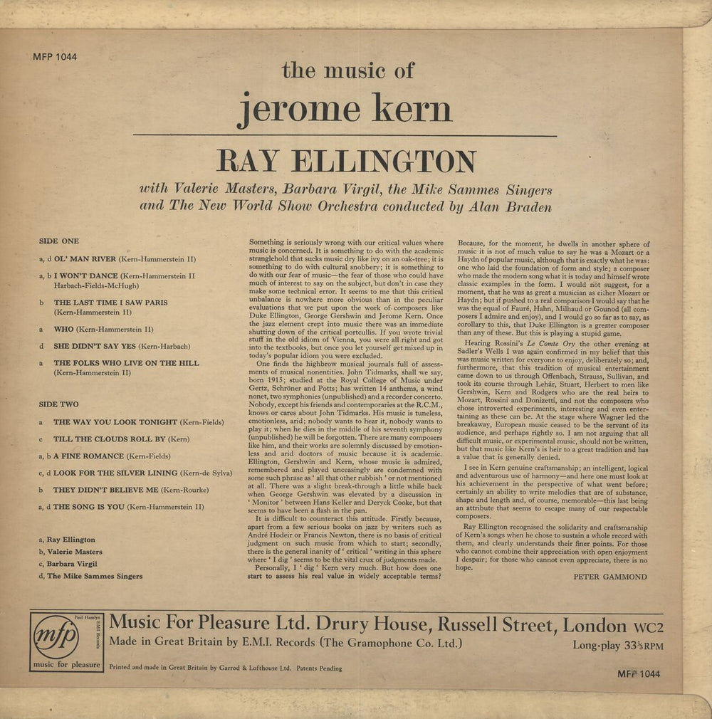 Ray Ellington The Music Of Jerome Kern UK vinyl LP album (LP record)