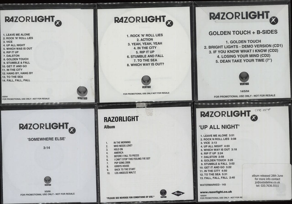 Razorlight Album + Singles Promotional CD-Rs UK Promo CD-R acetate RZRCRAL664306