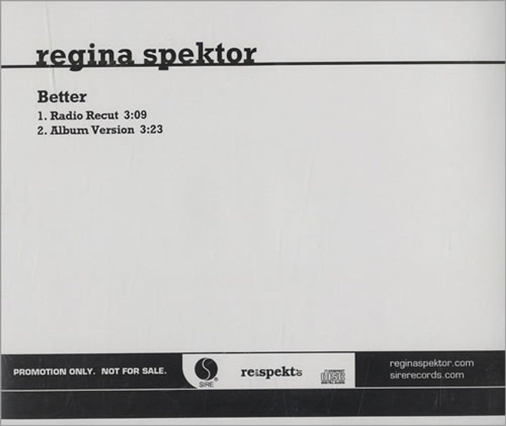 Regina Spektor Better US Promo CD single (CD5 / 5") PRO-CDR-102083