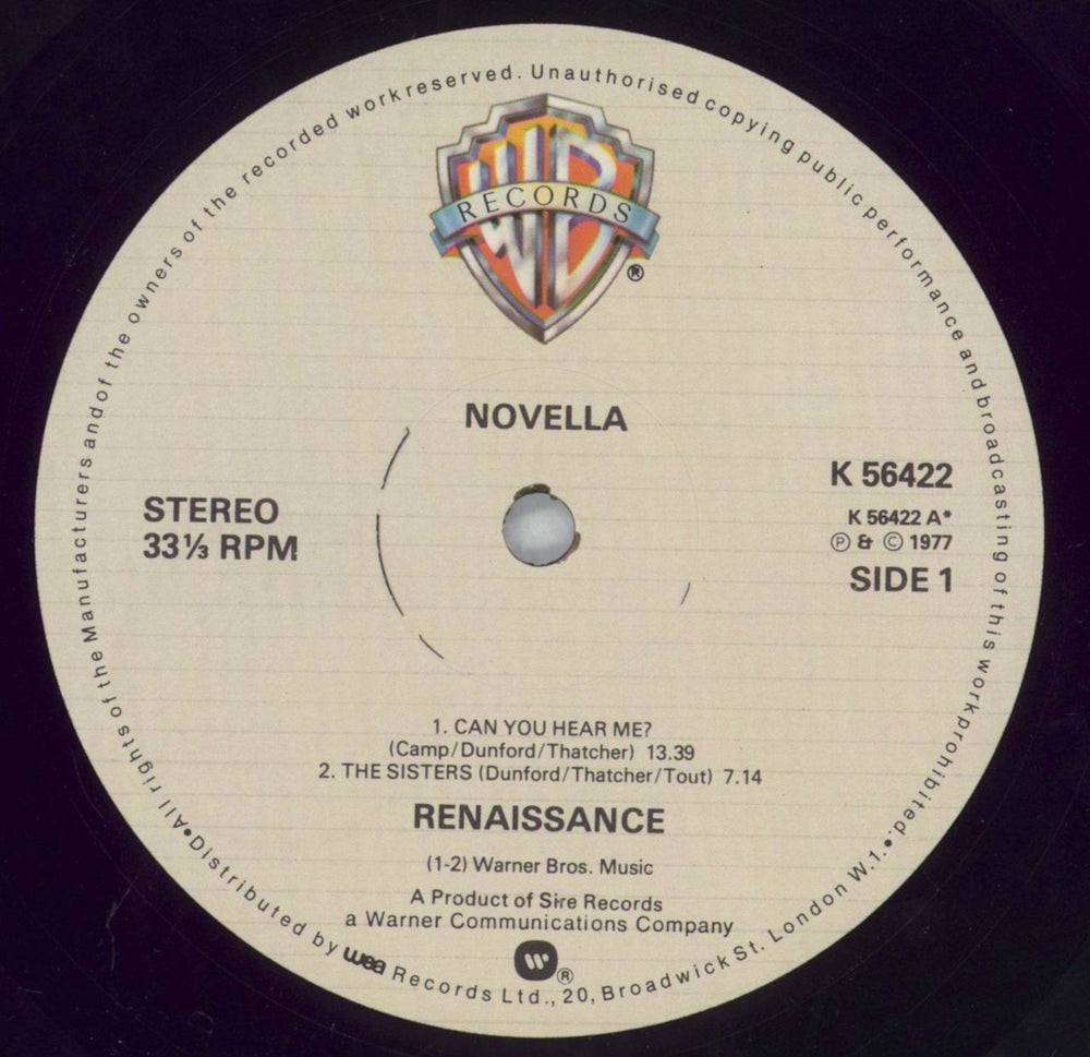 Renaissance Novella UK vinyl LP album (LP record) RENLPNO825626