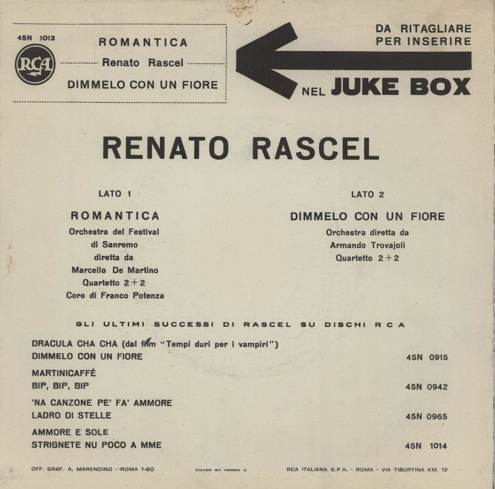 Renato Rascel Romantica + Sleeve Italian 7" vinyl single (7 inch record / 45)